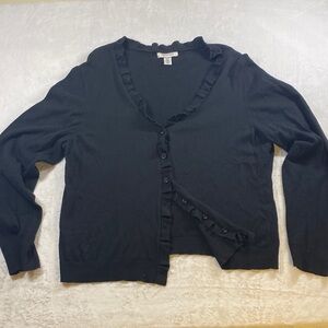 Kenneth Cole Black Ruffle Trim Cardigan
